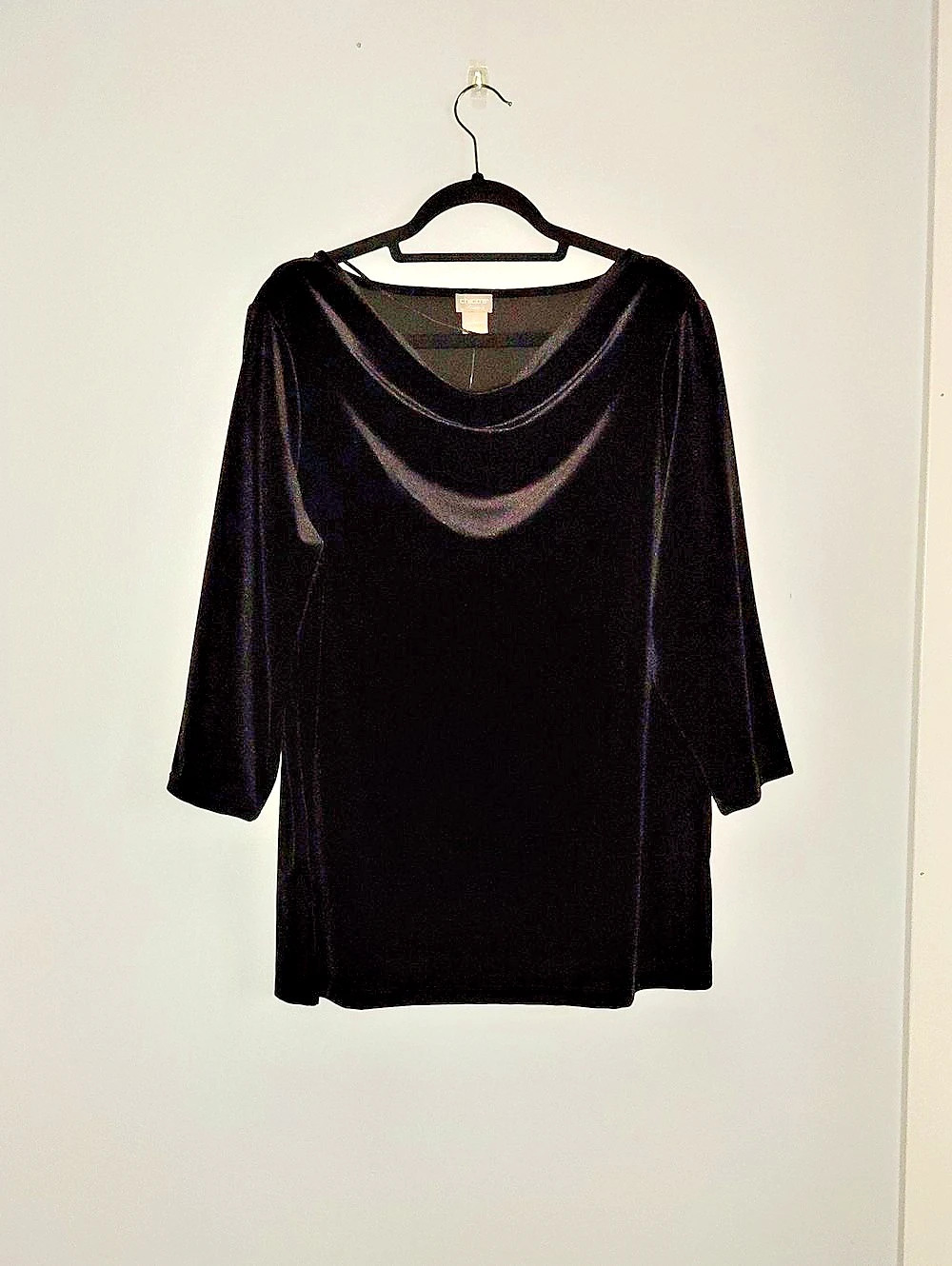 Chico's Travelers NWT Black Dolman 3/4 Sleeve Velvet Drape Cowl Neck Formal